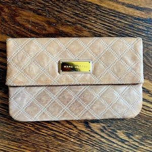 Marc Jacobs tan quilted fold over clutch